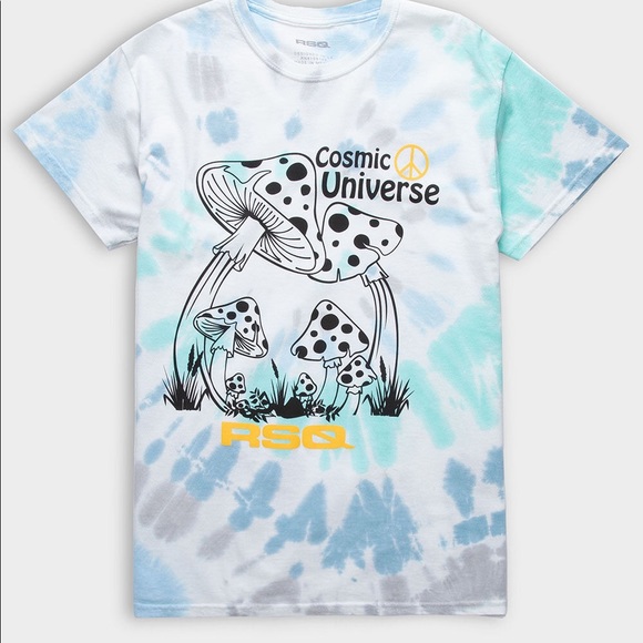 RSQ Cosmic Universe Mens Tee, Large, Blue Tie-Dye, NWOT